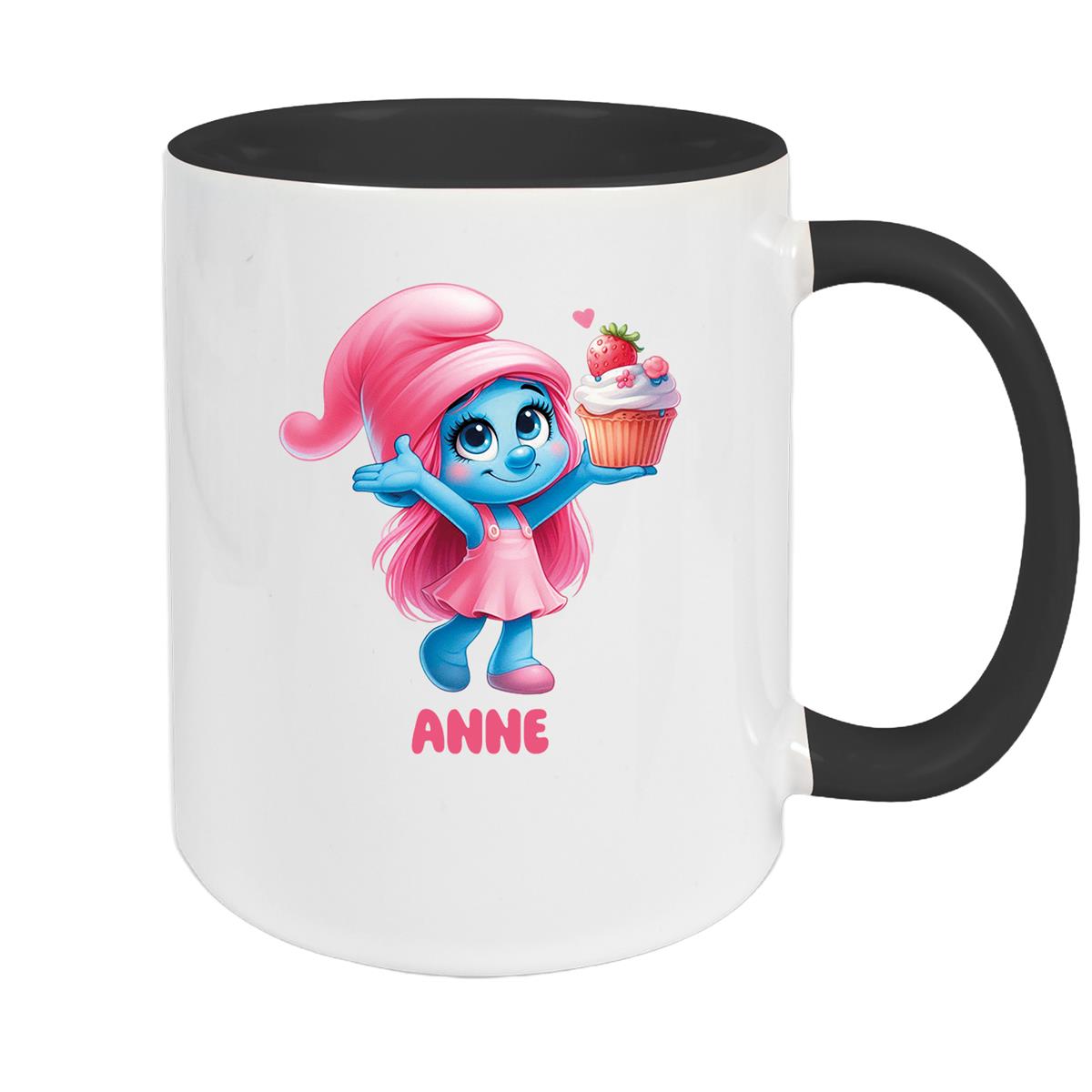 Tasse Kinder Schlumpf 2 mit Muffin Wunschname Keramik Kinderbecher personalisiert versch. Farben
