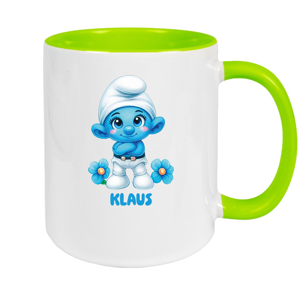 Tasse Kinder Schlumpf 3 Wunschname Keramik Kinderbecher personalisiert versch. Farben