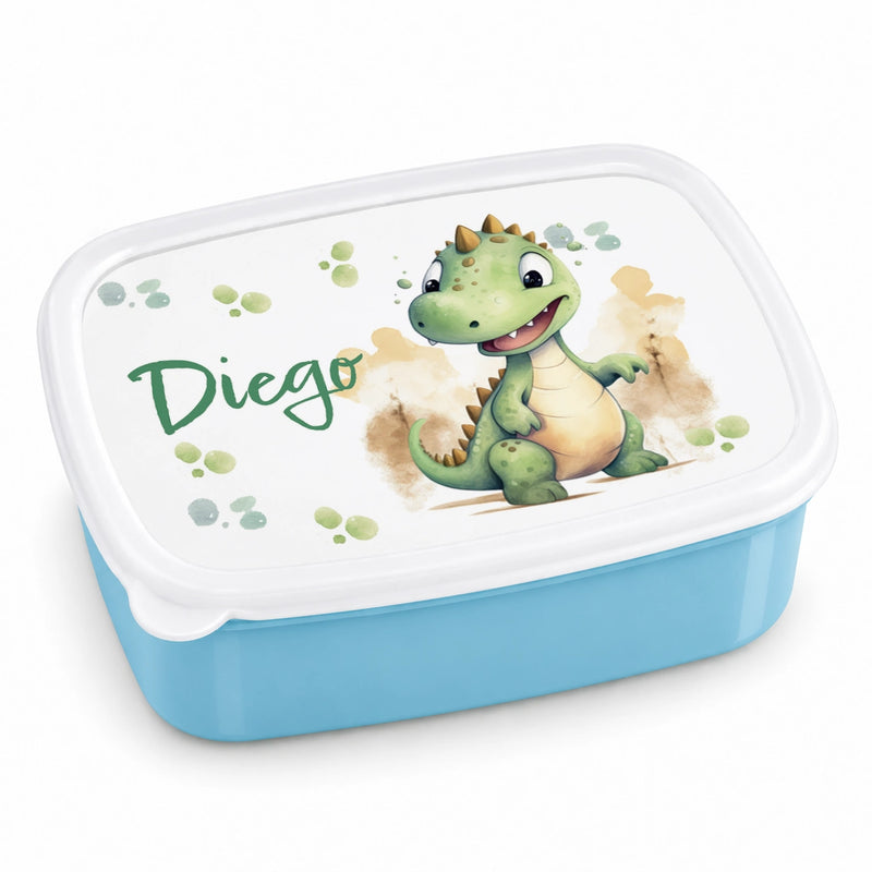 Brotdose mit Namen Dino 01 – Personalisierte Lunchbox für Schule & Kindergarten versch. Farben