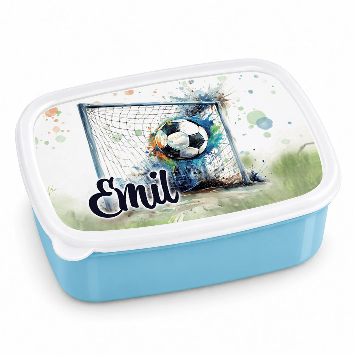 Brotdose mit Namen Fußball 09 – Personalisierte Lunchbox für Schule & Kindergarten versch. Farben