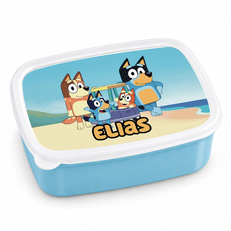 Brotdose mit Namen Bluey 02 – Personalisierte Lunchbox für Schule & Kindergarten versch. Farben