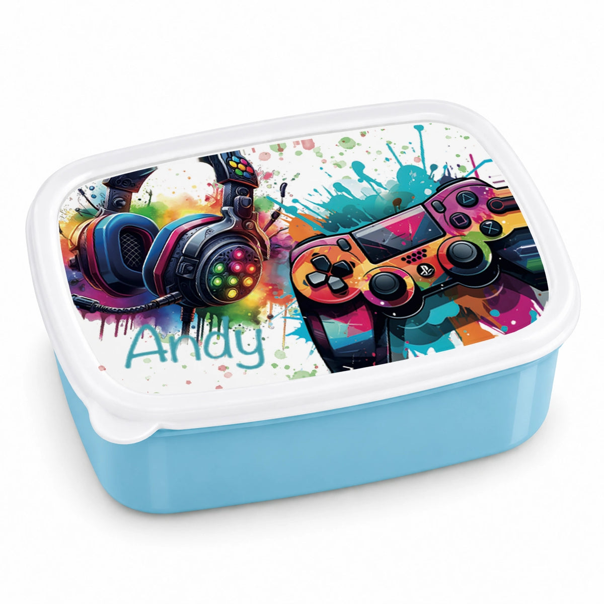 Brotdose mit Namen Gamer 03 – Personalisierte Lunchbox für Schule & Kindergarten versch. Farben