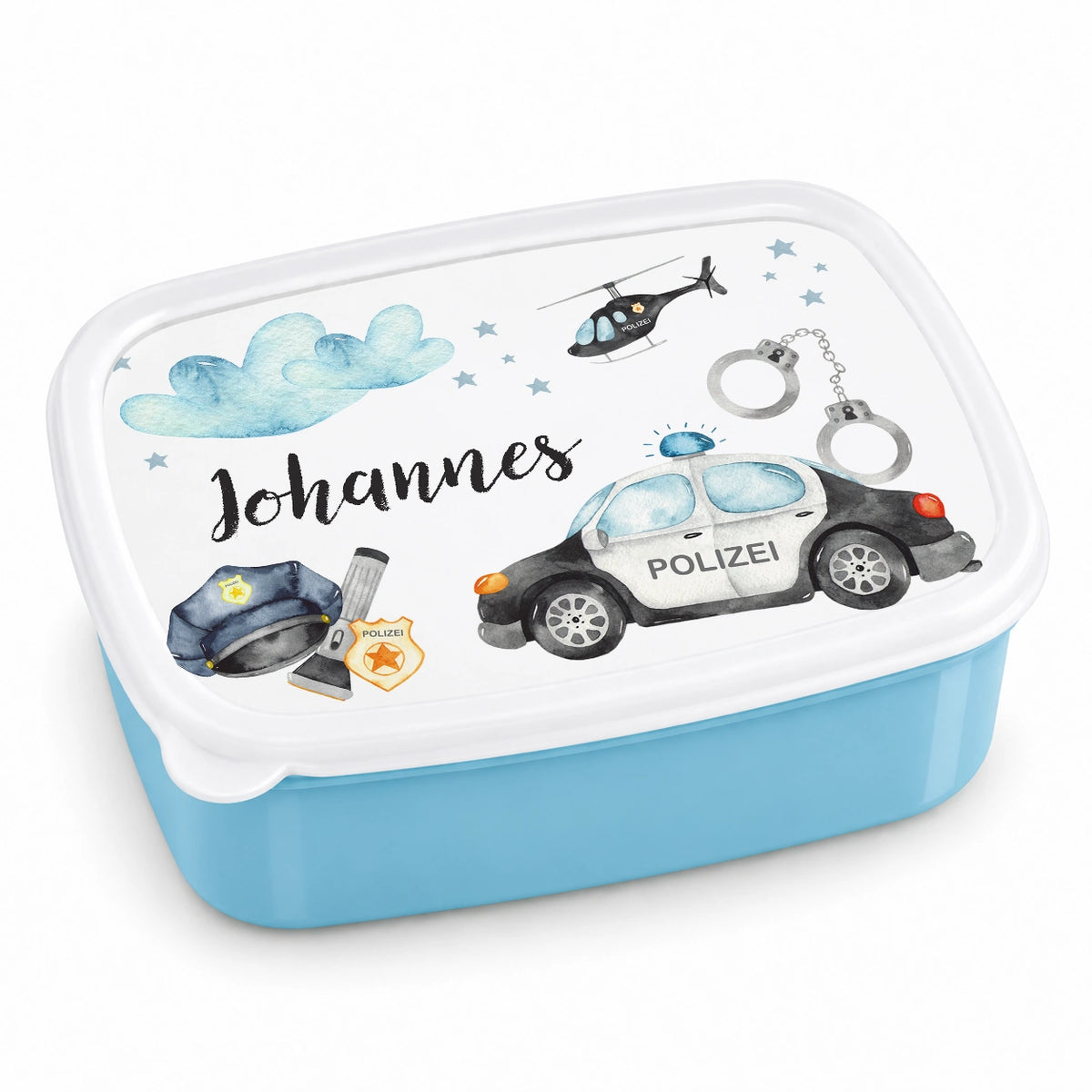 Brotdose mit Namen Polizei 01 – Personalisierte Lunchbox für Schule & Kindergarten versch. Farben