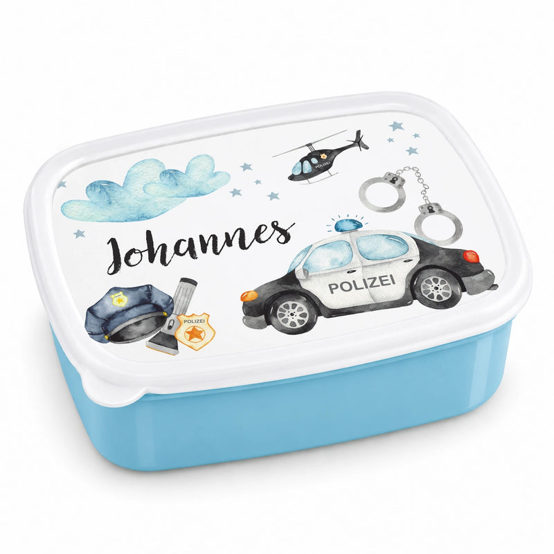 Brotdose mit Namen Polizei 01 – Personalisierte Lunchbox für Schule & Kindergarten versch. Farben
