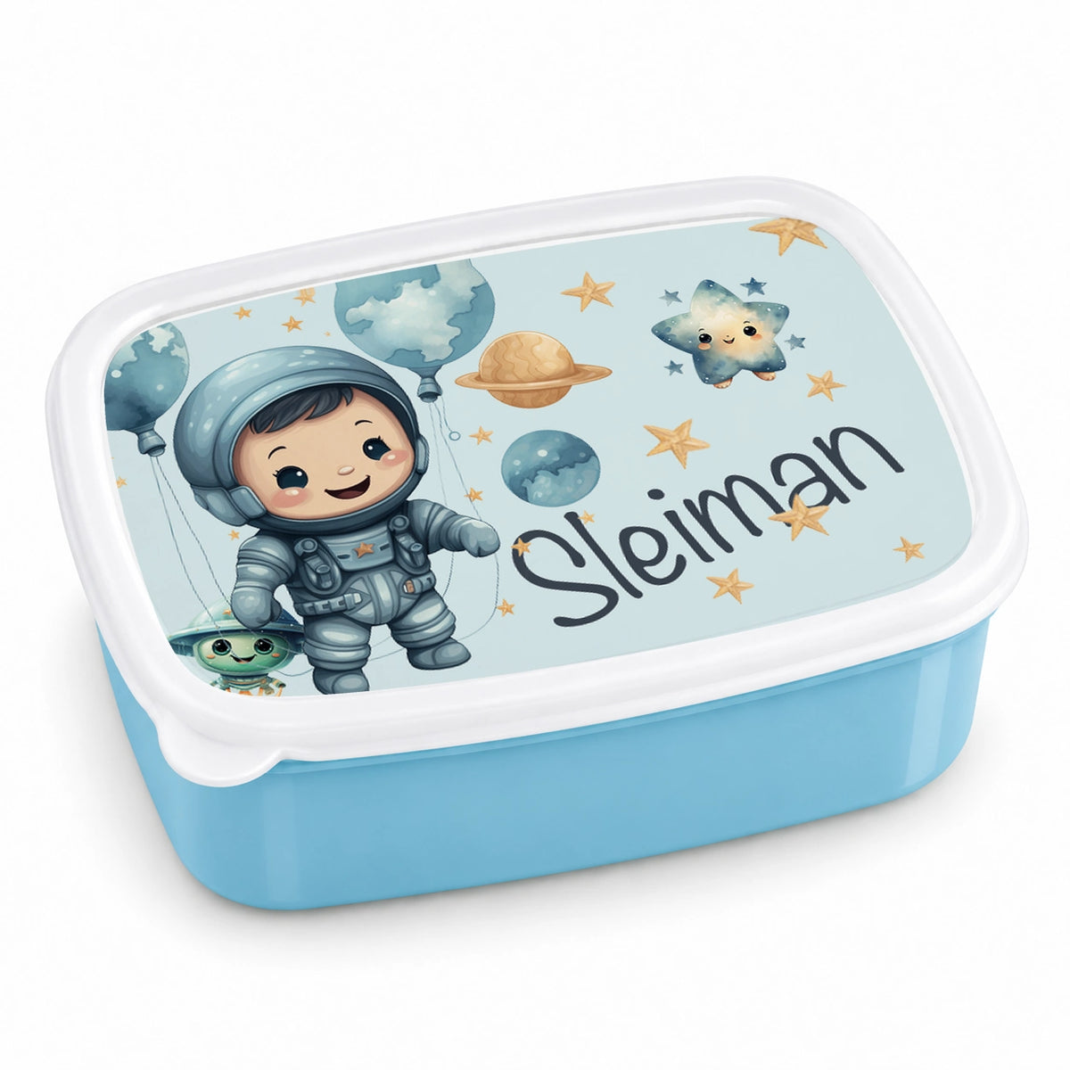 Brotdose mit Namen Astronaut 01 – Personalisierte Lunchbox für Schule & Kindergarten versch. Farben