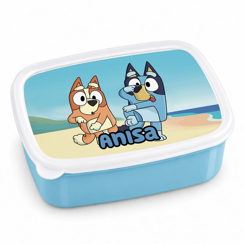 Brotdose mit Namen Bluey 03 – Personalisierte Lunchbox für Schule & Kindergarten versch. Farben