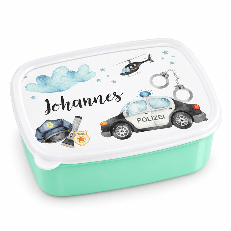 Brotdose mit Namen Polizei 01 – Personalisierte Lunchbox für Schule & Kindergarten versch. Farben