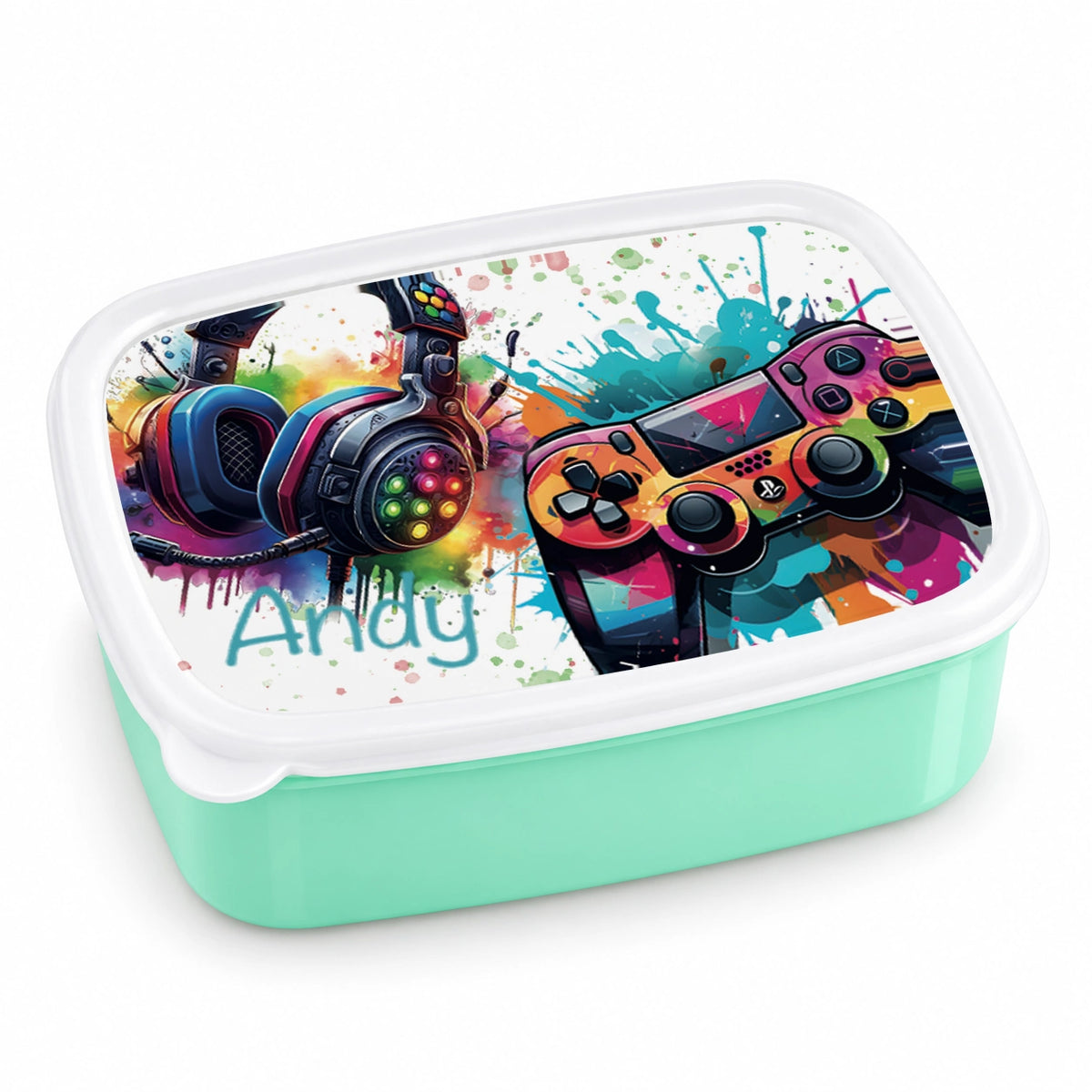 Brotdose mit Namen Gamer 03 – Personalisierte Lunchbox für Schule & Kindergarten versch. Farben