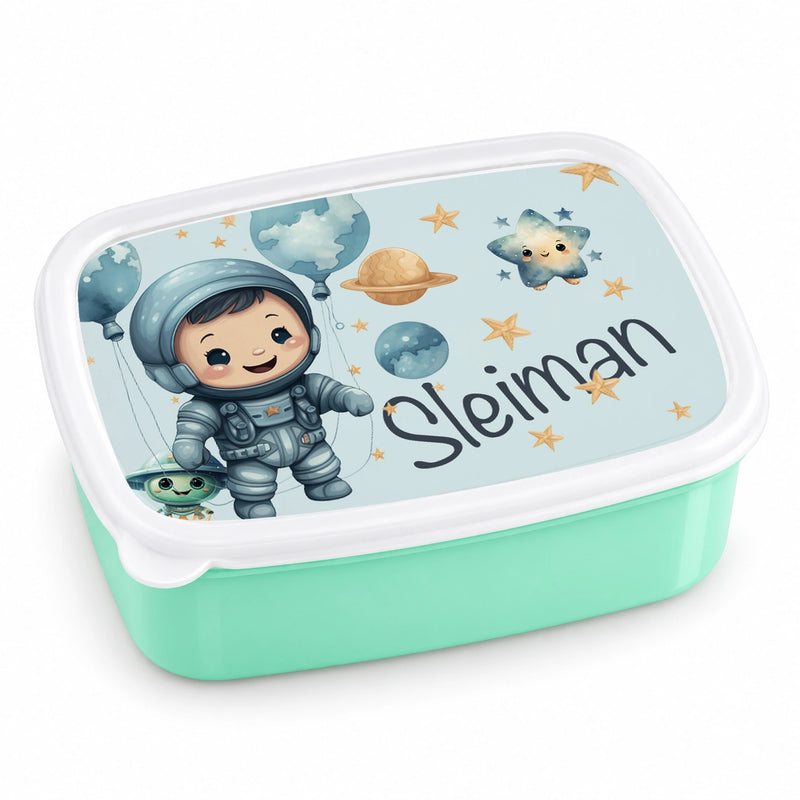 Brotdose mit Namen Astronaut 01 – Personalisierte Lunchbox für Schule & Kindergarten versch. Farben