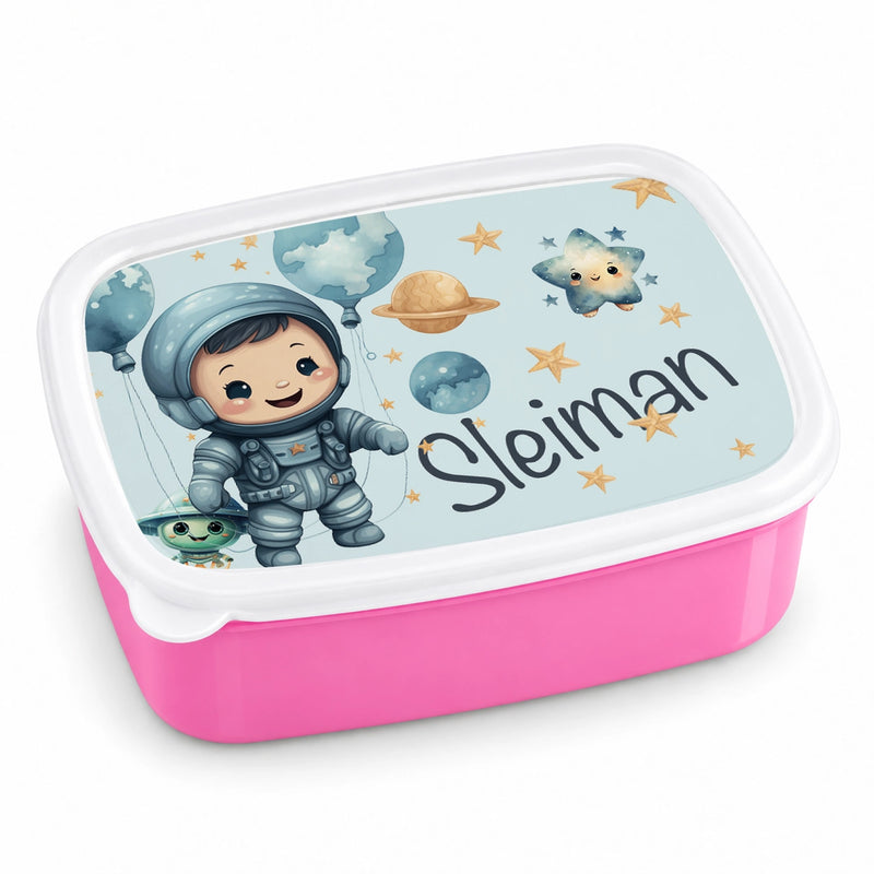Brotdose mit Namen Astronaut 01 – Personalisierte Lunchbox für Schule & Kindergarten versch. Farben