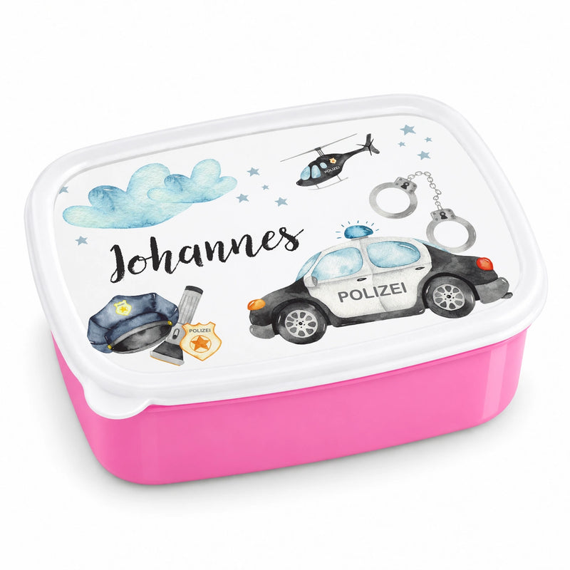 Brotdose mit Namen Polizei 01 – Personalisierte Lunchbox für Schule & Kindergarten versch. Farben