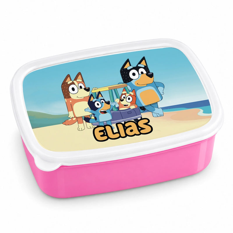 Brotdose mit Namen Bluey 02 – Personalisierte Lunchbox für Schule & Kindergarten versch. Farben
