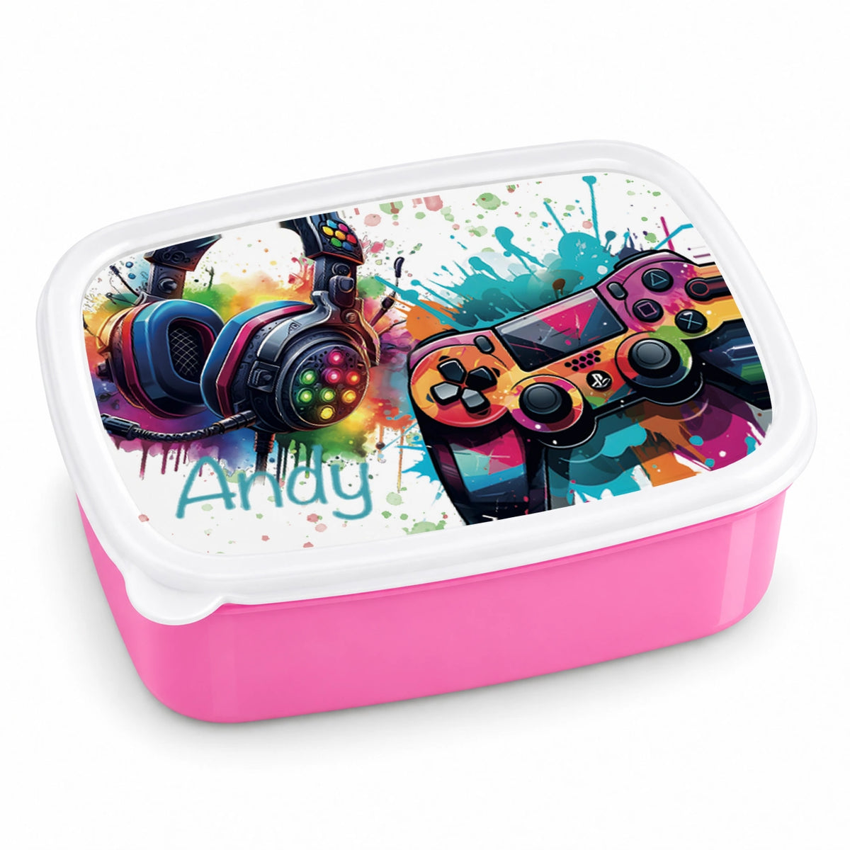 Brotdose mit Namen Gamer 03 – Personalisierte Lunchbox für Schule & Kindergarten versch. Farben