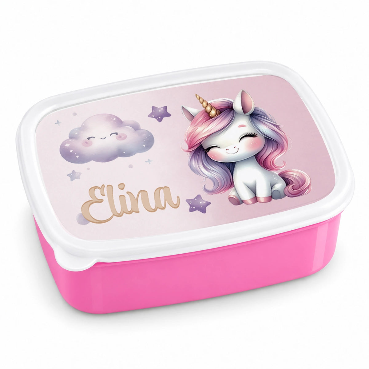 Brotdose mit Namen Einhorn 01 – Personalisierte Lunchbox für Schule & Kindergarten versch. Farben