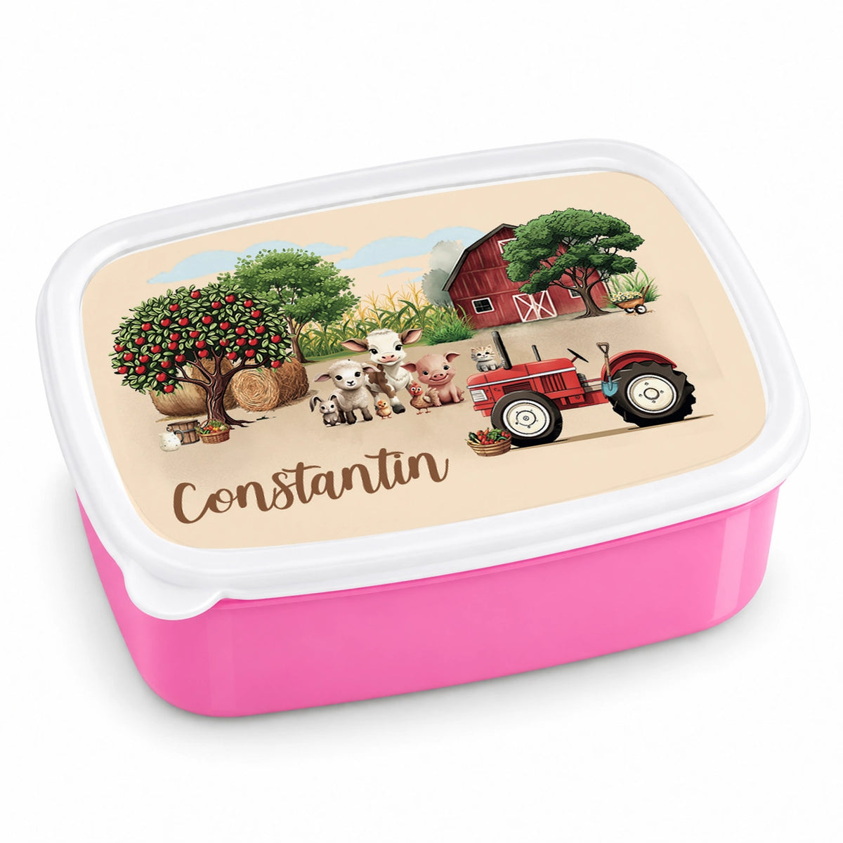 Brotdose mit Namen Bauernhof 01 – Personalisierte Lunchbox für Schule & Kindergarten versch. Farben