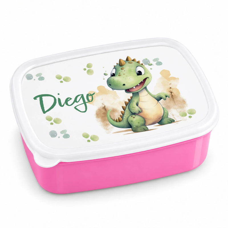 Brotdose mit Namen Dino 01 – Personalisierte Lunchbox für Schule & Kindergarten versch. Farben