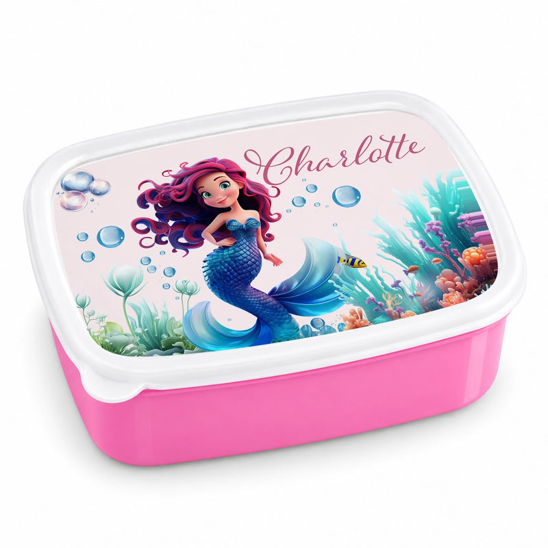 Brotdose mit Namen Meerjungfrau 02 – Personalisierte Lunchbox für Schule & Kindergarten versch. Farben