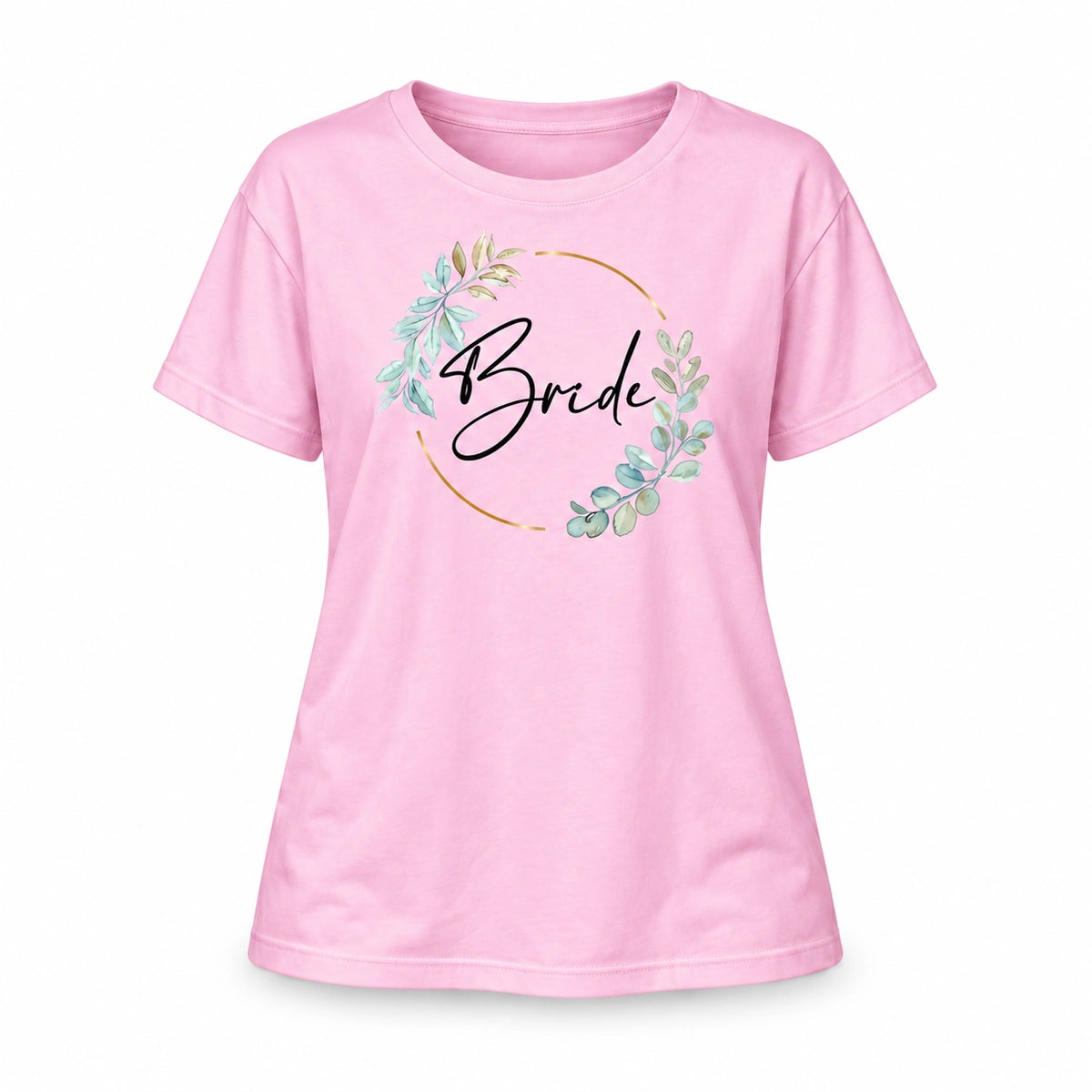 MUCKKI-PRO:830fc5c9db57a925eb01df27073e56cf6f52d86975cf48fc7c5532167544ef62:T-Shirt Bride & Team-Bride 02-Eukalyptus – Damen-Shirt für den Junggesellinnenabschied – Bride / Pink / S