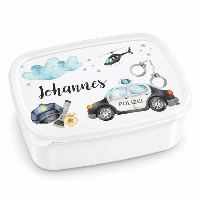 Brotdose mit Namen Polizei 01 – Personalisierte Lunchbox für Schule & Kindergarten versch. Farben