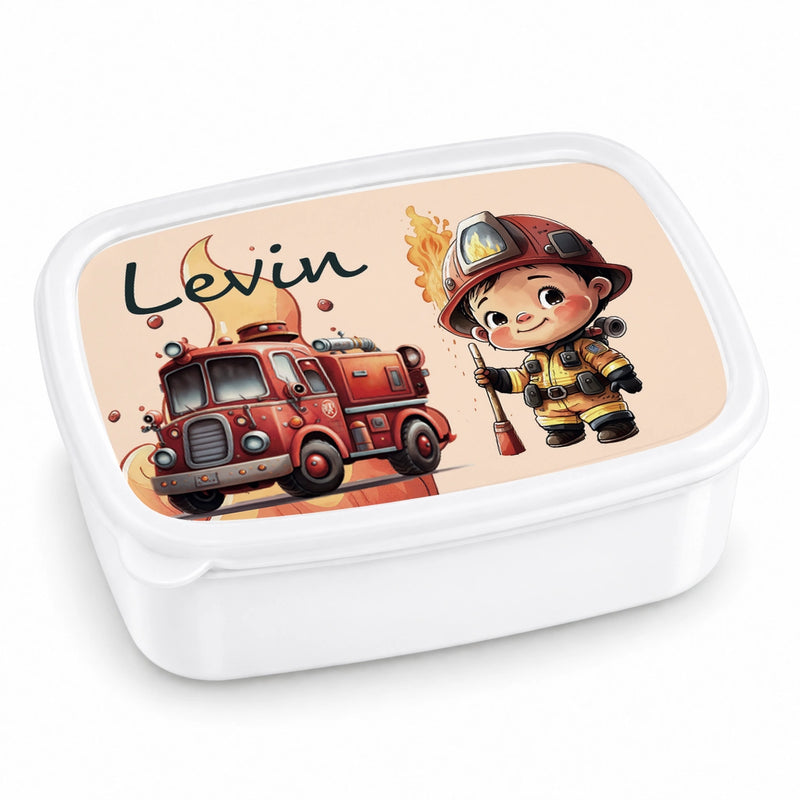 Brotdose mit Namen Feuerwehr 01 – Personalisierte Lunchbox für Schule & Kindergarten versch. Farben