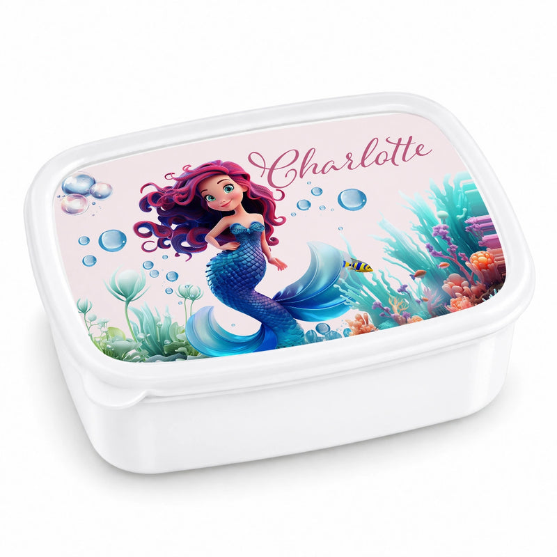 Brotdose mit Namen Meerjungfrau 02 – Personalisierte Lunchbox für Schule & Kindergarten versch. Farben