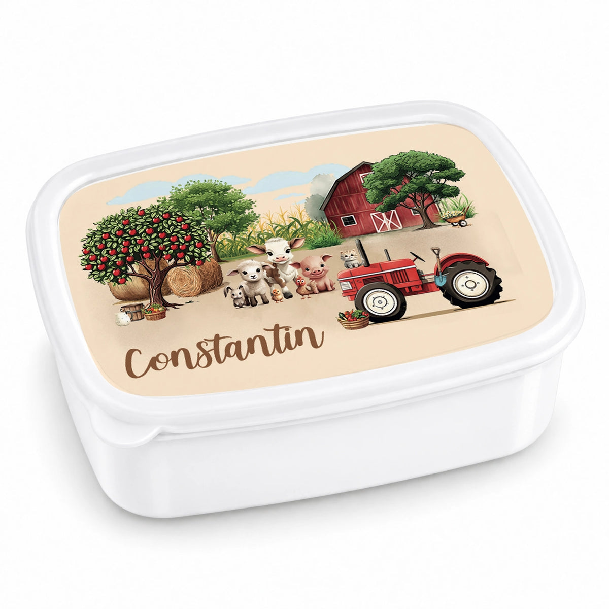 Brotdose mit Namen Bauernhof 01 – Personalisierte Lunchbox für Schule & Kindergarten versch. Farben