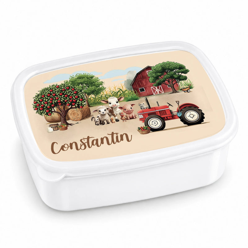 Brotdose mit Namen Bauernhof 01 – Personalisierte Lunchbox für Schule & Kindergarten versch. Farben