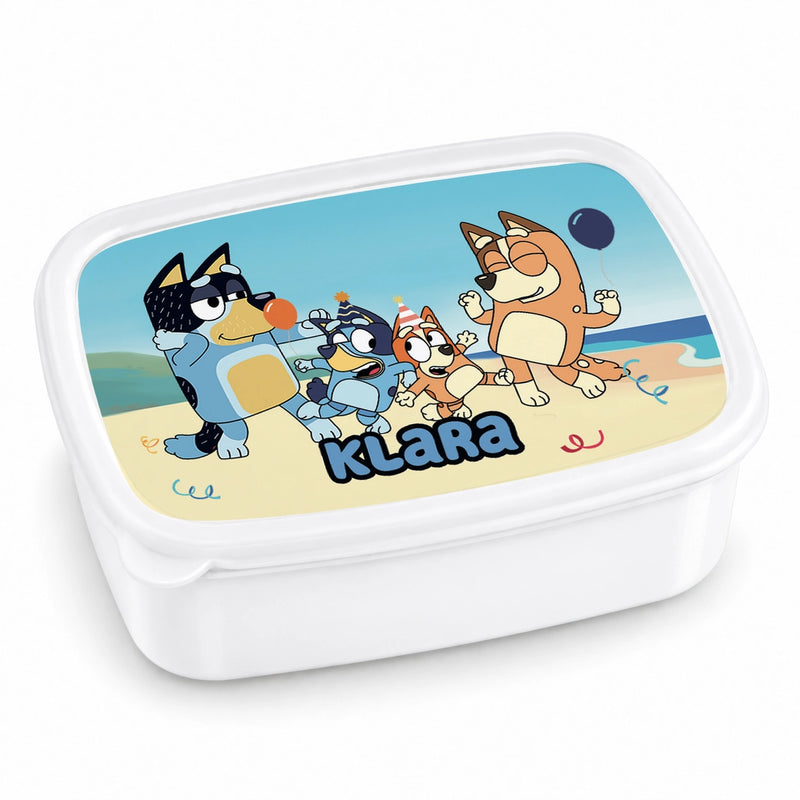 Brotdose mit Namen Bluey 01 – Personalisierte Lunchbox für Schule & Kindergarten versch. Farben
