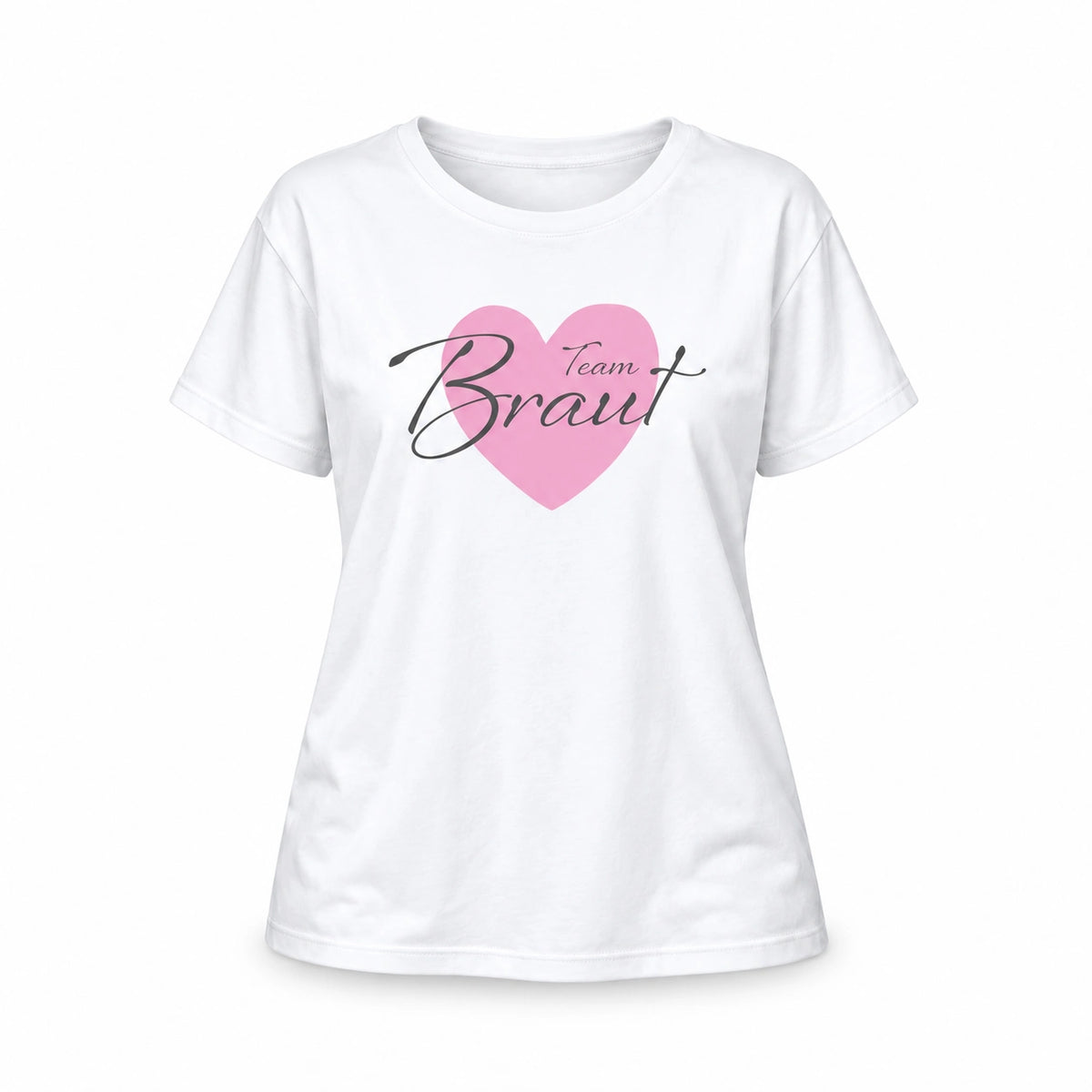 MUCKKI-PRO:062abf76f0df6ff054443c0a48e3b32bfac35d8bb15d9192affcf51afb4fb53e:T-Shirt Braut & Team-Braut 04 Herz Damen-Shirt für den Junggesellinnenabschied – Team-Braut / Weiß / S