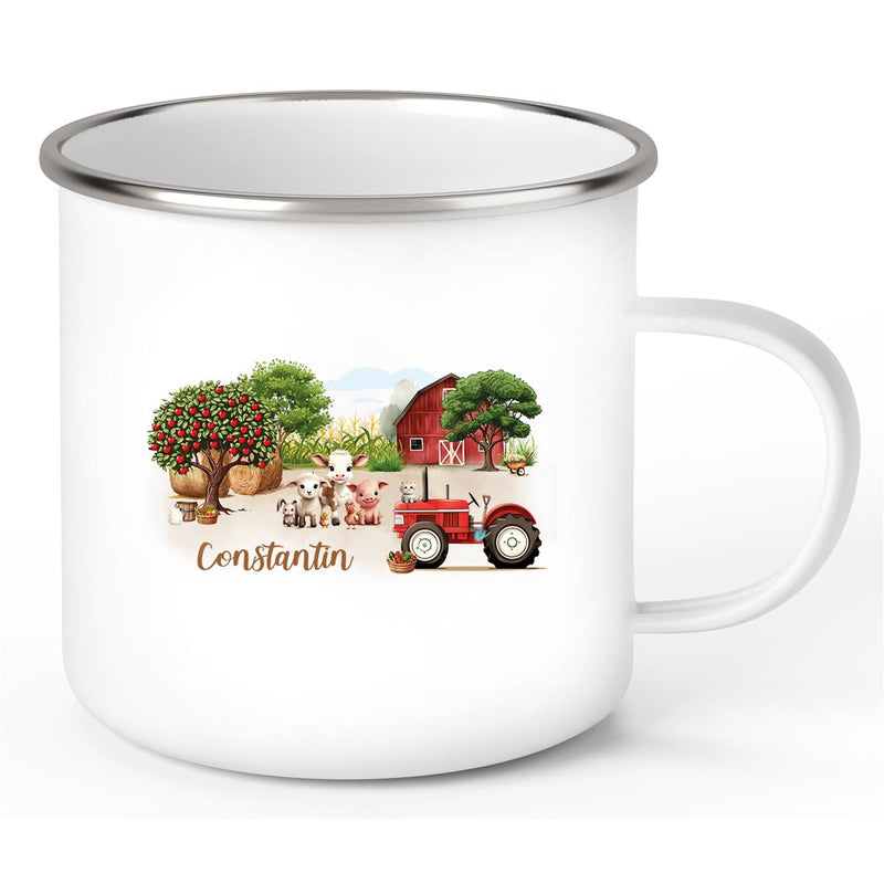 Tasse Wunschname Bauernhof 1 Emaille Kinderbecher personalisiert