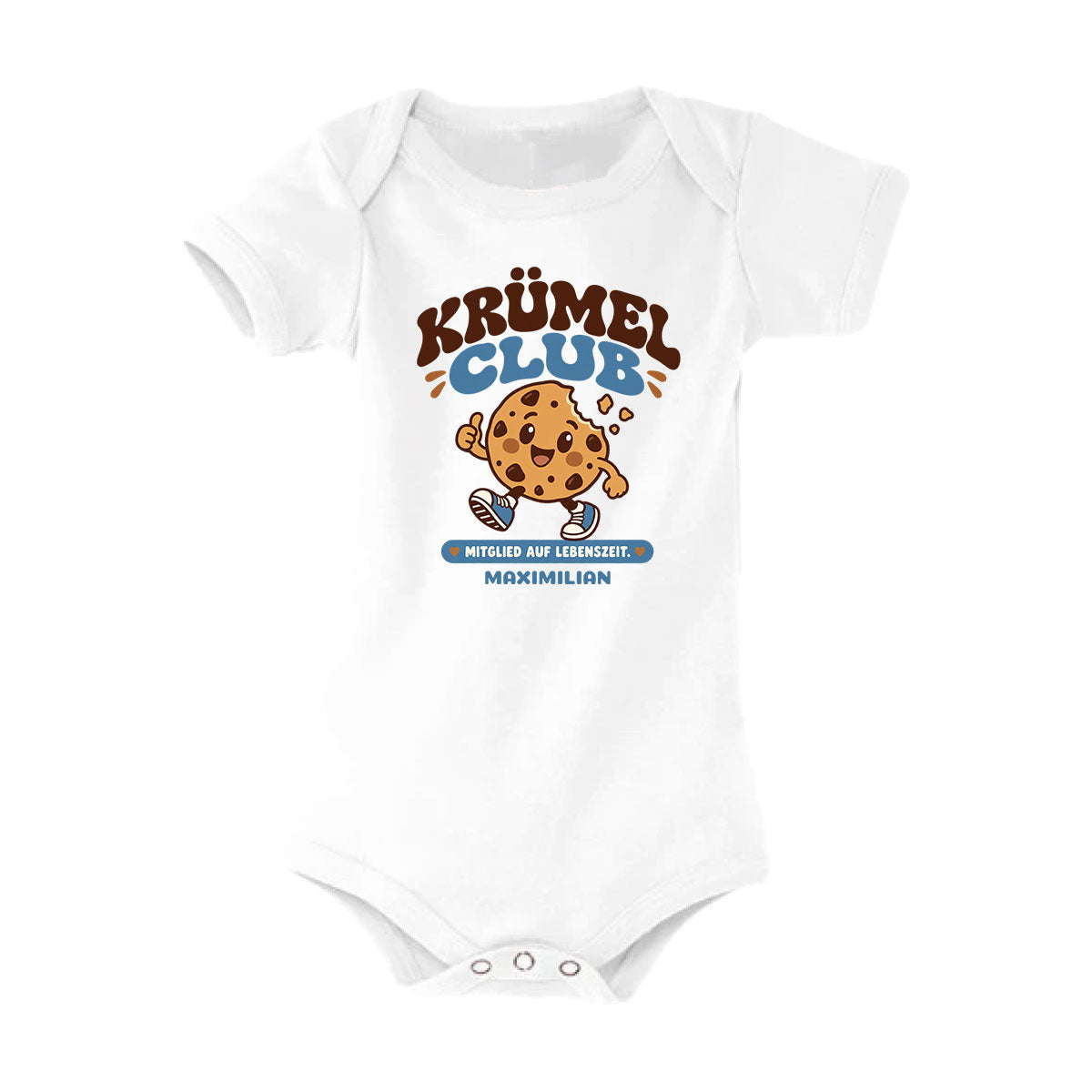 MUCKKI-PRO:5ca12f53803b056c85a7c1f46329e63cf81e7a653b76c75835da2ba1590ae345:Personalisierter Babybody „Krümel Club“ mit deinem Wunschnamen