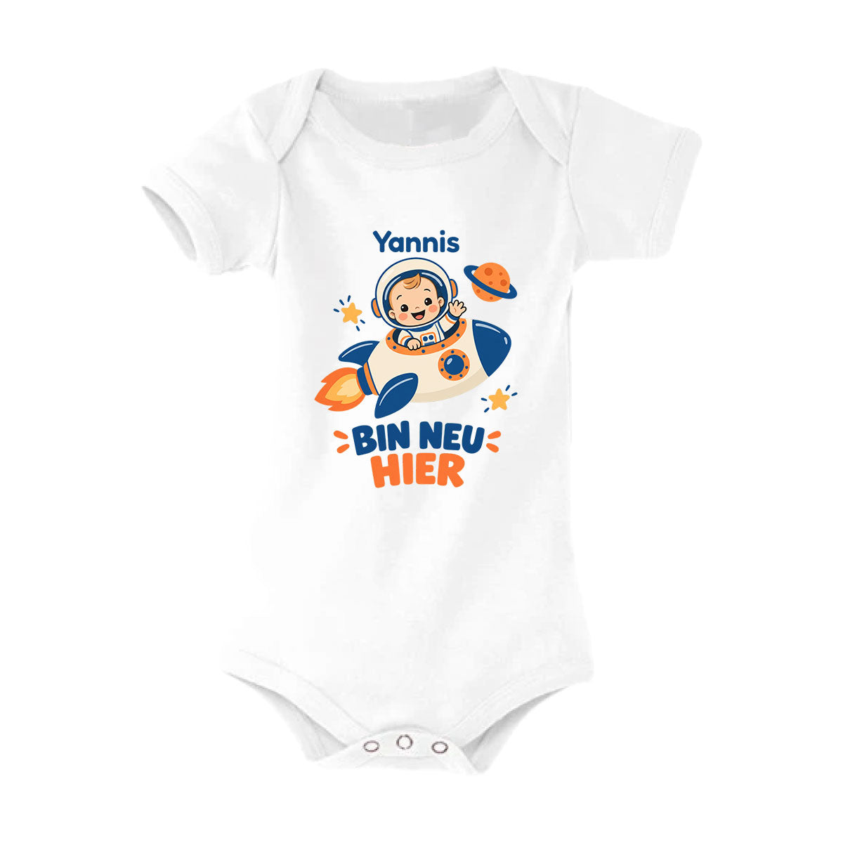 MUCKKI-PRO:a79fce8945a700d6b38e1b4f56506d8b99890c3b7bb88be5512e623d62a61ce6:Personalisierter Babybody „Astronat - BIN NEU HIER“ mit deinem Wunschnamen