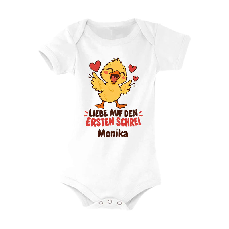 Personalisierter Babybody „LIEBE AUF DEN ERSTEN SCHREI“ mit deinem Wunschnamen