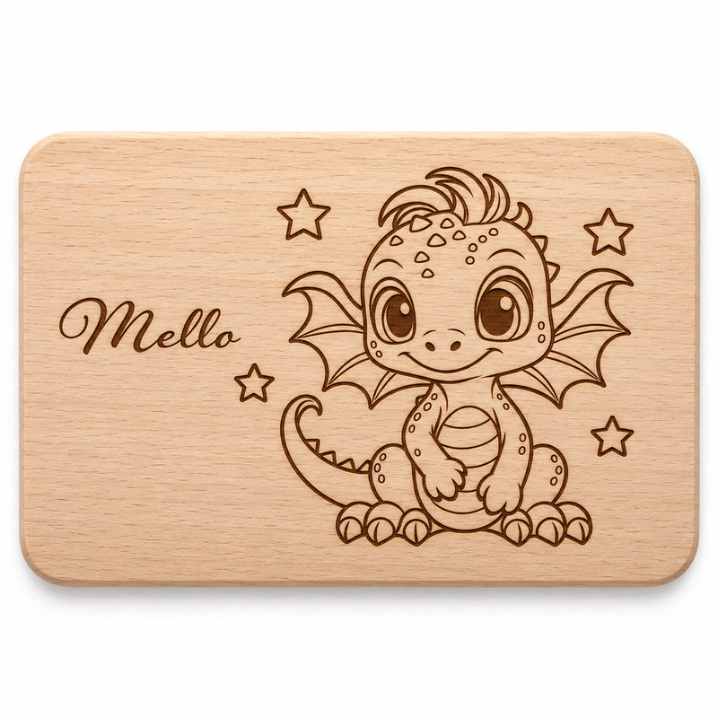 Frühstücksbrett personalisiert Drache 2 ,Holzbrett, Brettchen personalisiert