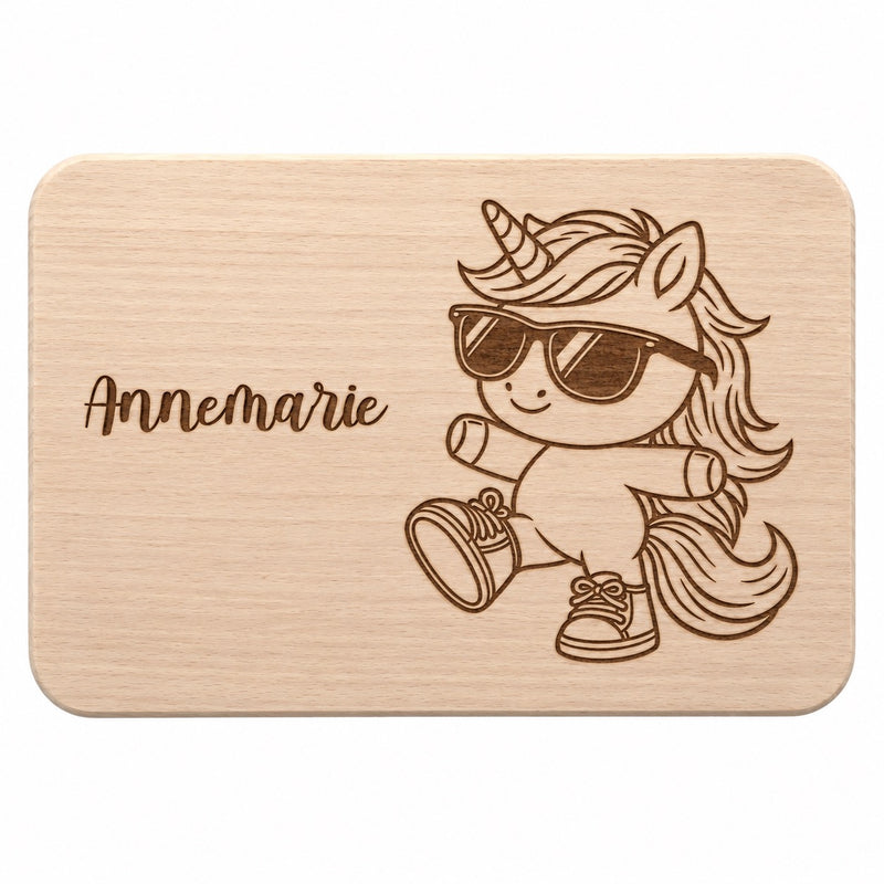 Frühstücksbrett personalisiert Einhorn 11, Holzbrett, Brettchen personalisiert