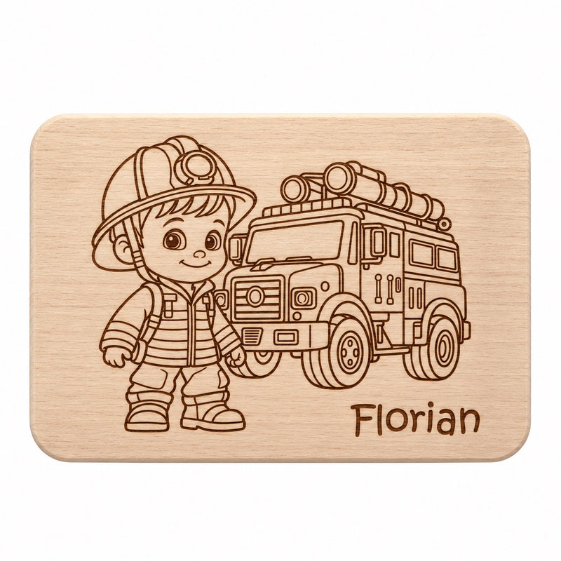 Frühstücksbrett personalisiert Feuerwehr 1, Holzbrett, Brettchen personalisiert