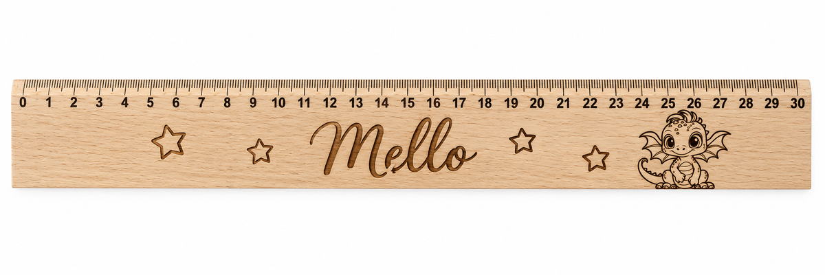 Lineal Holz personalisiert Drache 1, 30cm