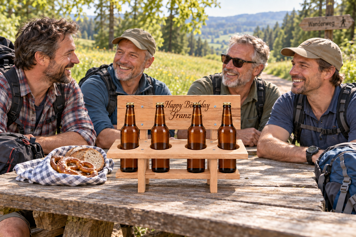 „Bierbankerl“ aus Holz – mit persönlicher Wunsch-Lasergravur by muckkiWOOD