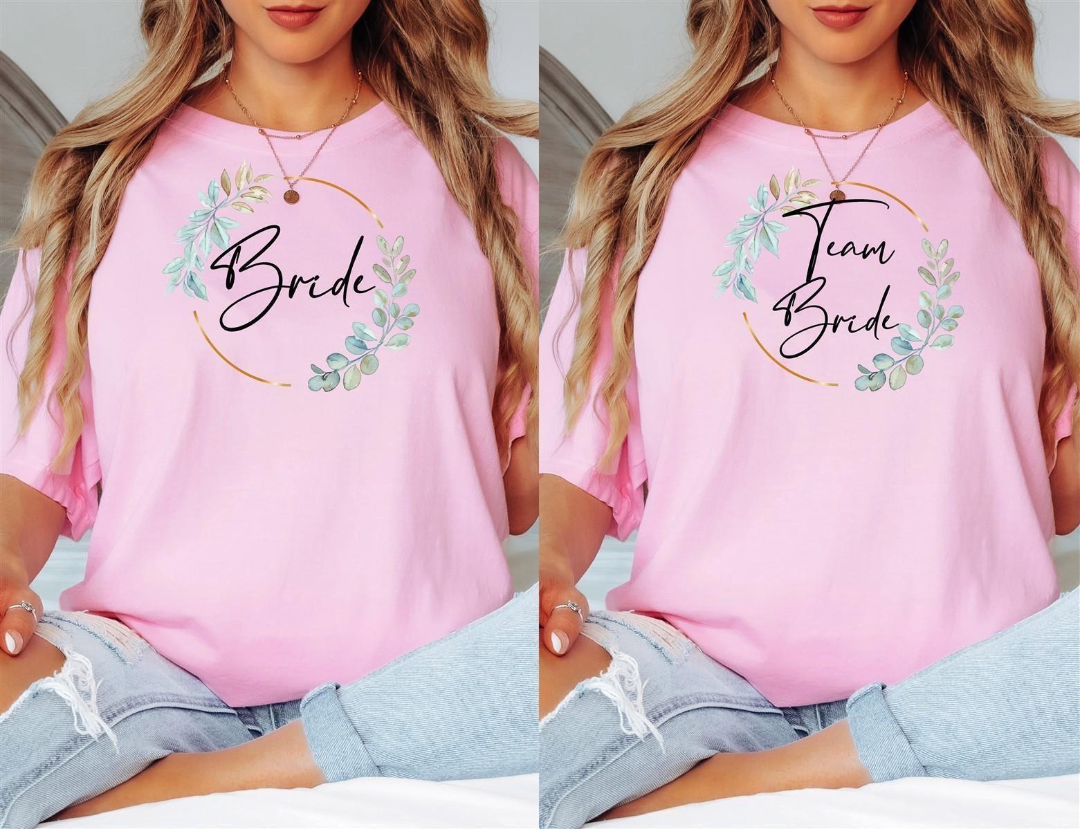 T-Shirt Bride & Team-Bride 02-Eukalyptus – Damen-Shirt für den Junggesellinnenabschied