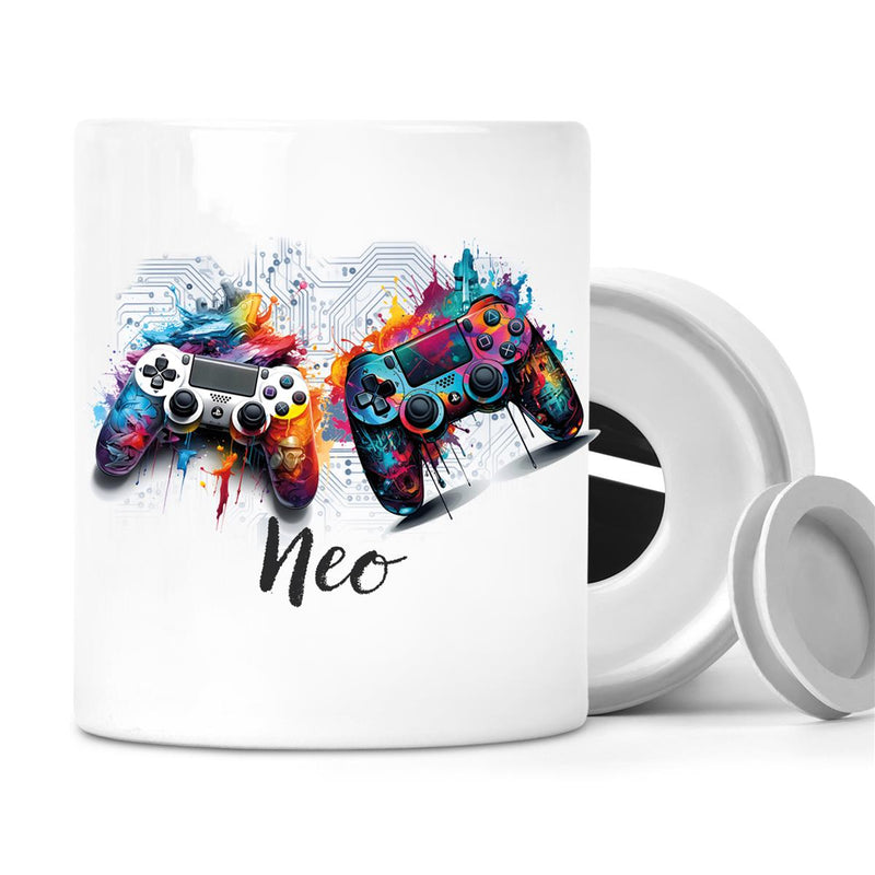 Piggy bank with desired name Gamer 1, Controller, Gamer Fund, Personalized