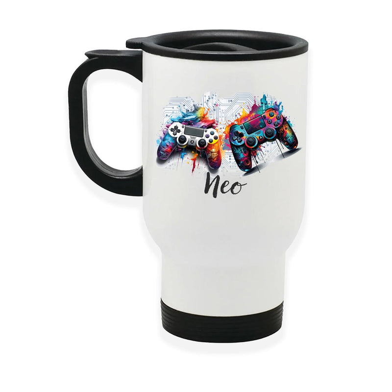 Stainless steel thermal mug with lid Gamer 01 white