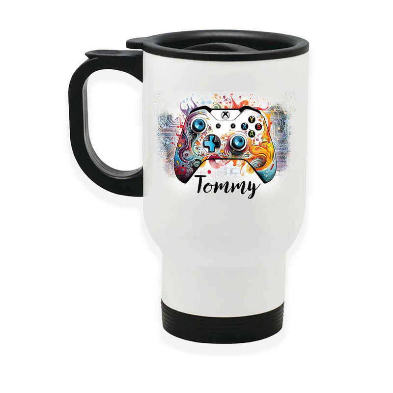 Stainless steel thermal mug with lid Gamer 02 white