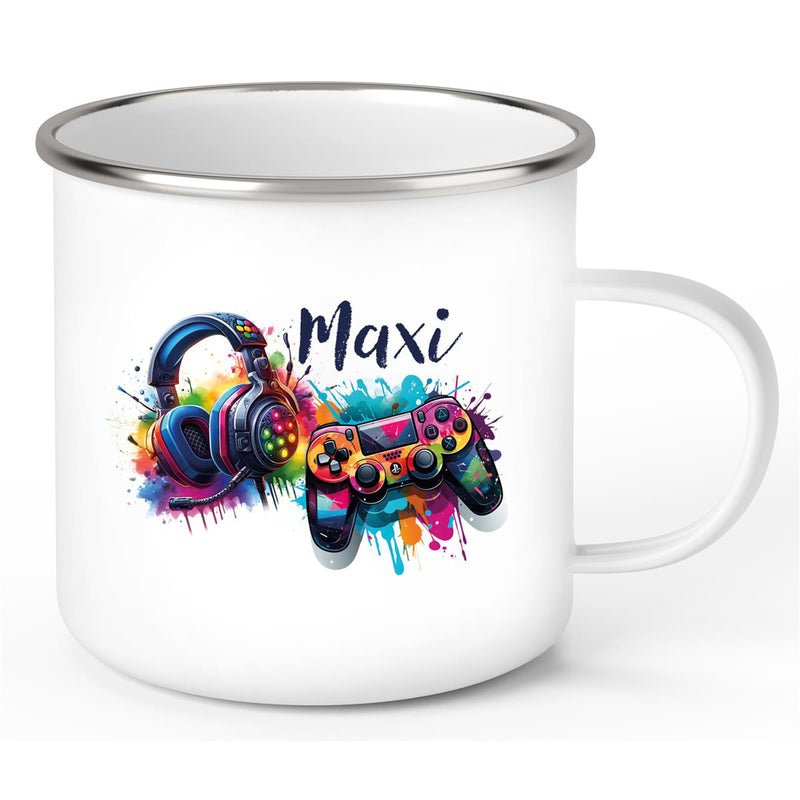 Tasse Gamer 3 Wunschname Emaille Kinderbecher personalisiert