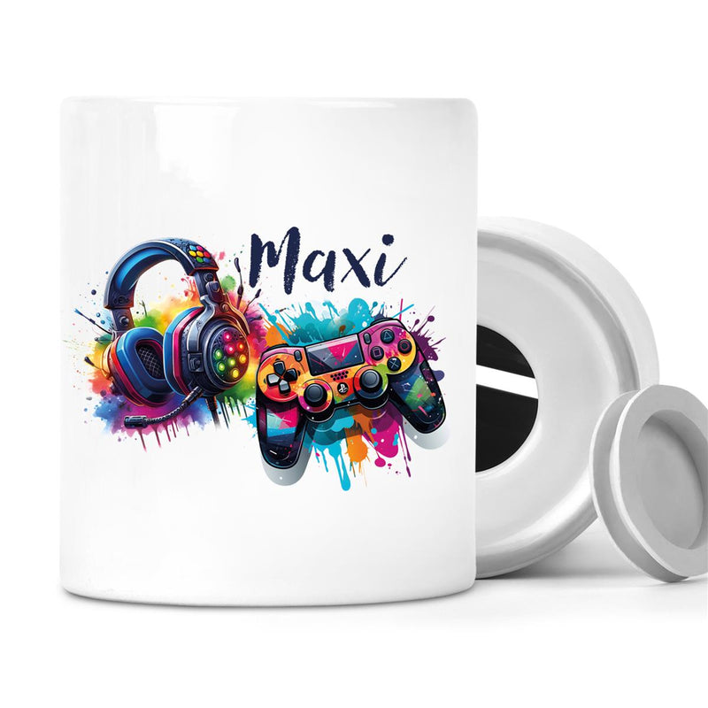 Piggy Bank with Custom Name Gamer 3, Controller, Headset, Gamer Fund, Personalized