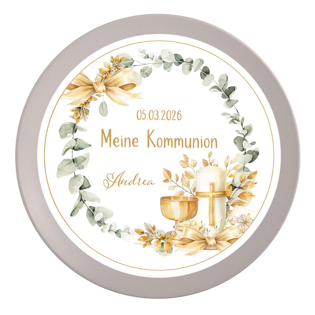 Tortenaufleger Kommunion Eukalyptus 2 Name & Datum (20cm)