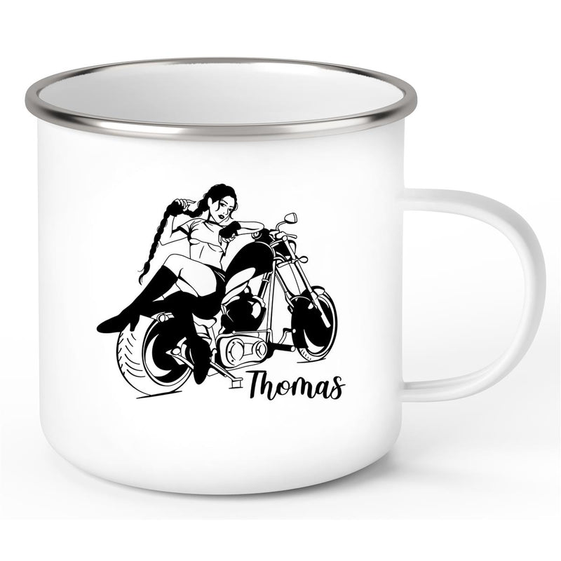 Tasse Bike 01, Biker Girl, Motorrad Emaille personalisiert