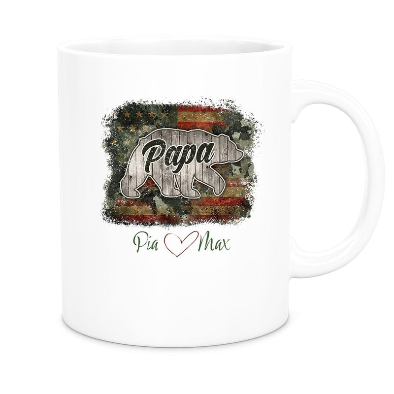Tasse Vatertag 7 Papa "Bär" Wunschnamen Keramik Personalisiert versch. Farben