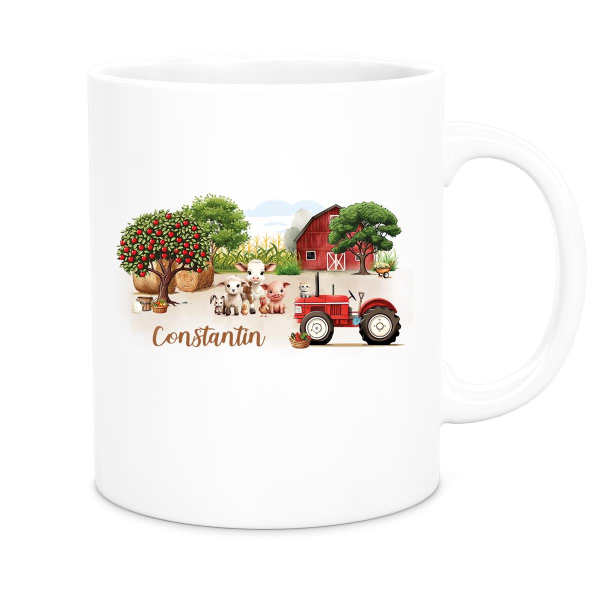 MUCKKI-PRO:192d6c2e43c6e41d4030ac4c2eb36a1333d0254d20ccab26cacda6134d0f1804:Tasse Wunschname Bauernhof 1 Keramik Kinderbecher personalisiert versch. Farben