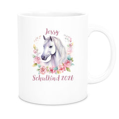 Tasse Schulkind 14 Wunschname Pferd1 Keramik Kinderbecher Personalisiert versch. Farben
