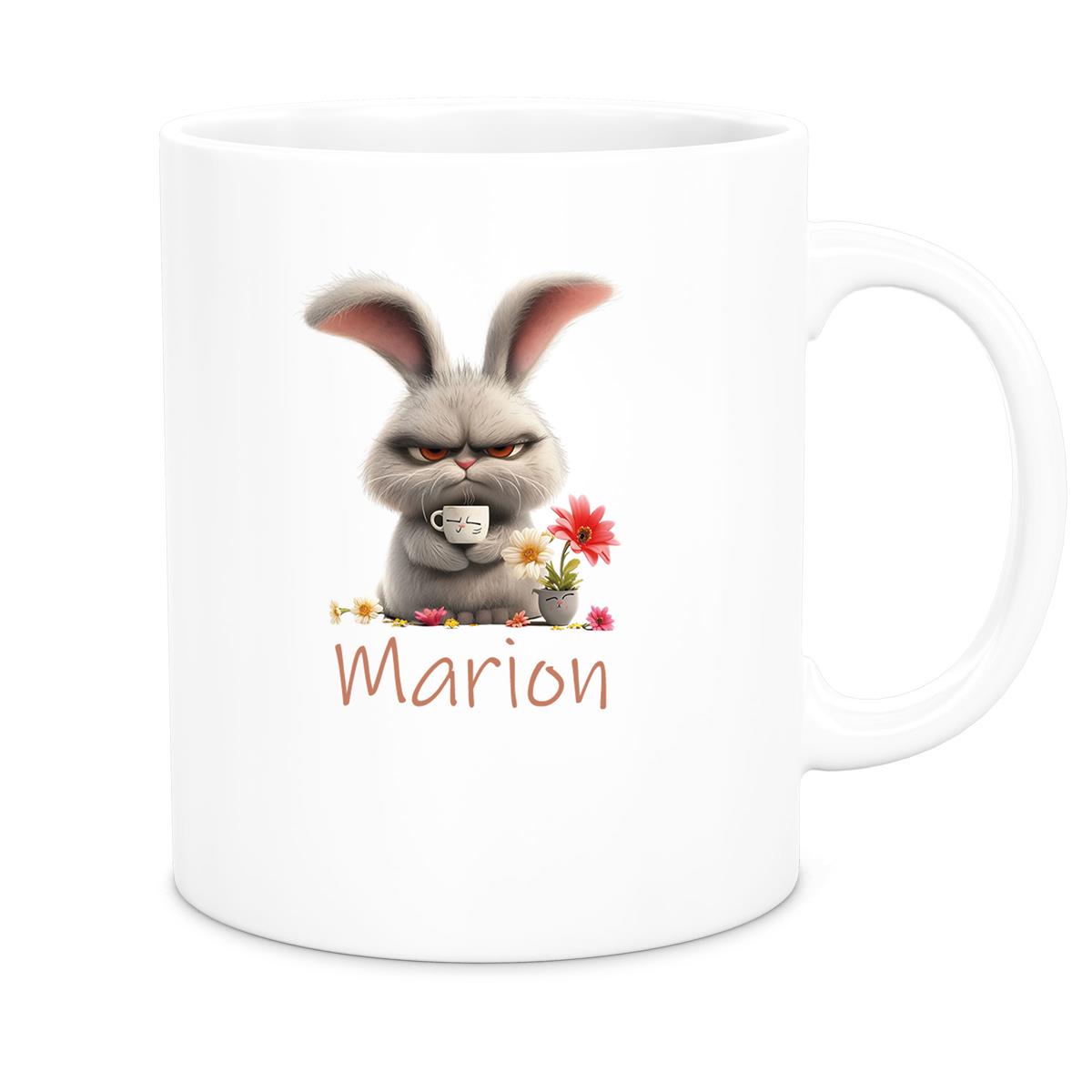 MUCKKI-PRO:b25c919aaf9deee30a566bca1125d298661fb3c5ea83ae4b867765246c719df2:Tasse Ostern Grumpy-Bunny 2 Wunschnamen Keramik personalisiert versch. Farben
